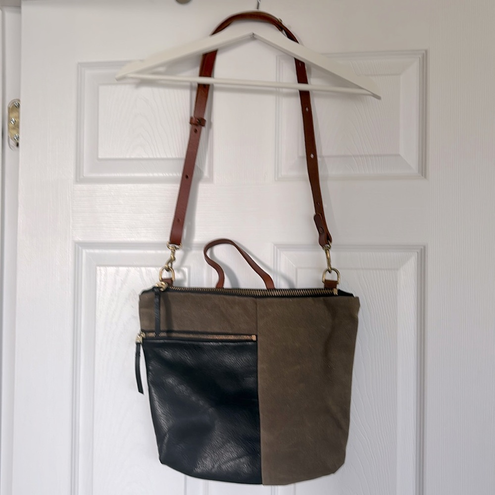 Waxed canvas & leather bag with top handle